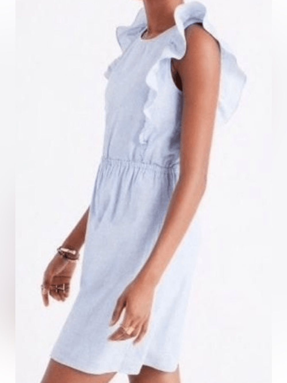 J. Crew Cool and Crisp Blue and white Ruffle-Sleeveless Mini Dress size 2